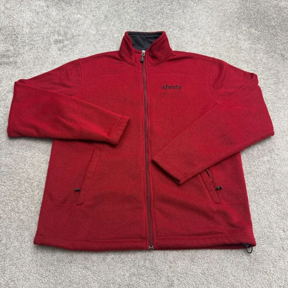 Port Authority Xfinity Pique Fleece Jacket Men Small Red Full Zip Pocket Outdoor